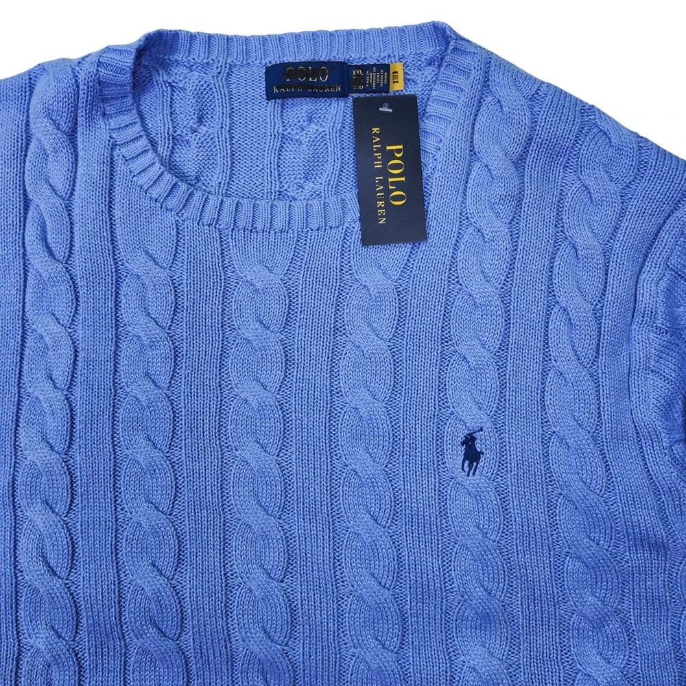 Polo Ralph Lauren Cable Knit Sweater Blue Men's XXL Embroidered‎ Logo NWT